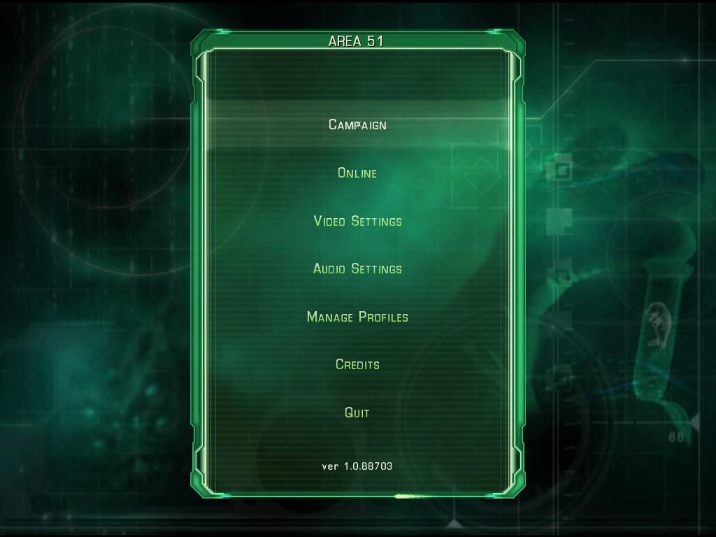 Area-51 (Windows) screenshot: Main Menu