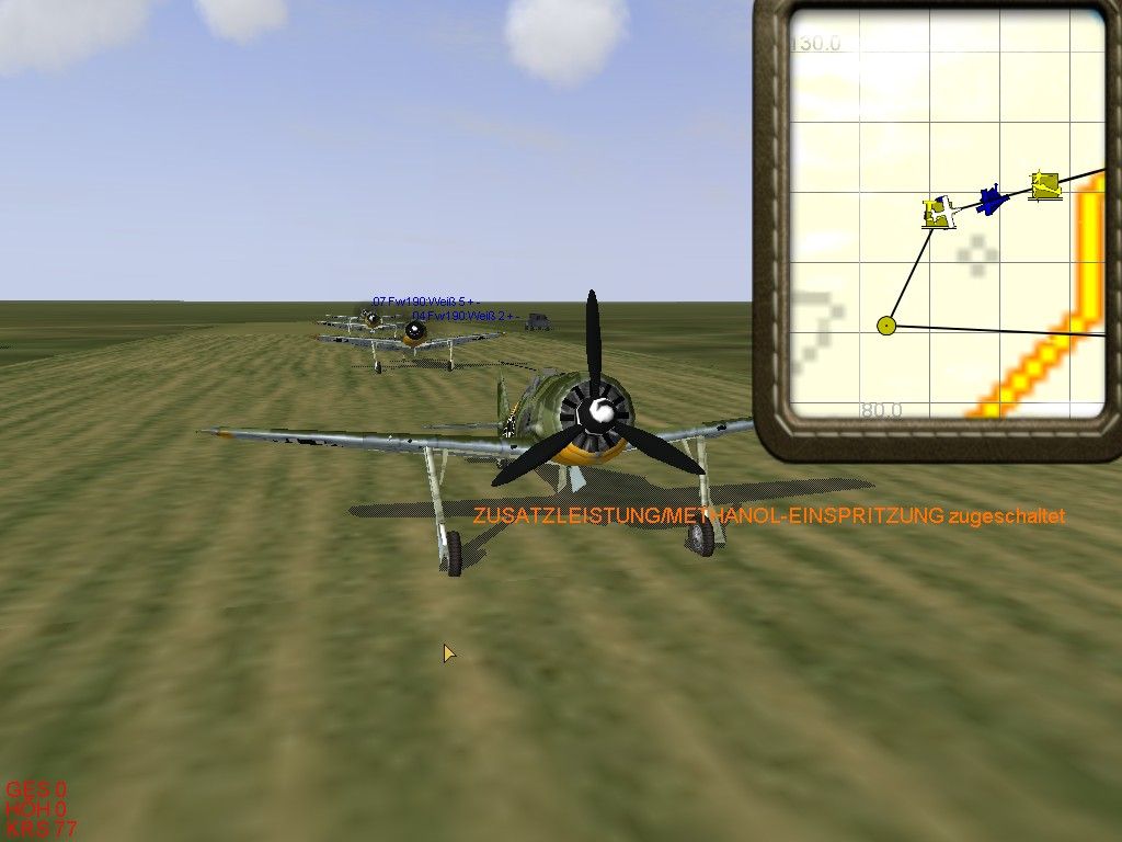 IL-2 Sturmovik (Windows) screenshot: Overhead map (upper right) - behind our plane others are waiting :)