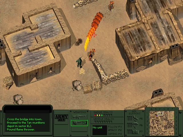 Army Men (Windows) screenshot: The flamethrower is most satisfying!