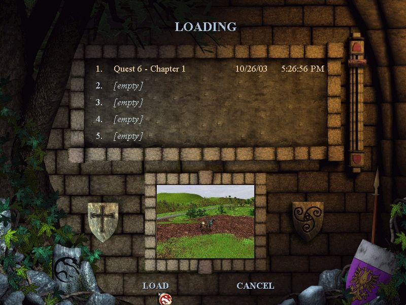 Arthur's Knights II: The Secret of Merlin (Windows) screenshot: Loading a saved game