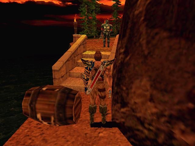 Asghan: The Dragon Slayer (Windows) screenshot: Watch out, he's throwing barrels!