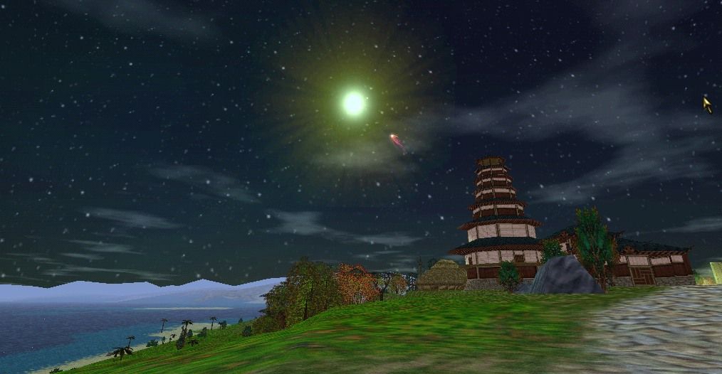 Asheron's Call (Windows) screenshot: Dawn over the Sho town of Hebian To.