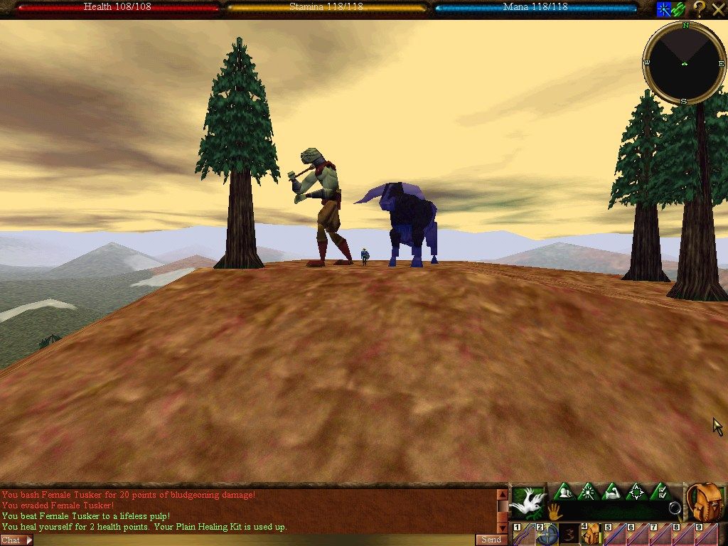 Asheron's Call (Windows) screenshot: Paul the Tremendous Monouga and Babe, his mighty Blue Auroch.