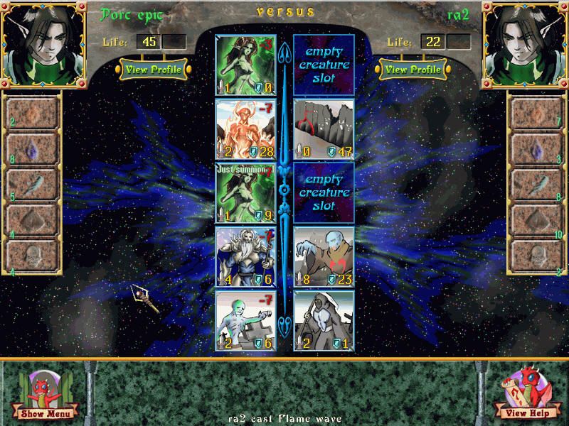 Astral Tournament (Windows) screenshot: The new patch includes a lot of new card graphics.