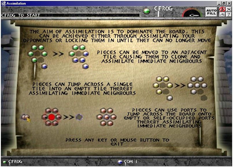 Assimilation (Windows) screenshot: This one screen contains all the rules for Assimilation.