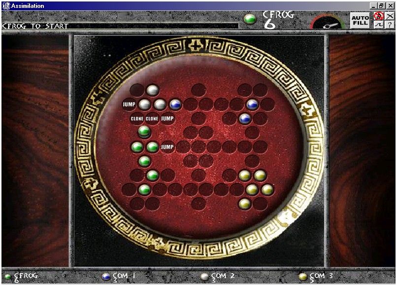 Assimilation (Windows) screenshot: Four players on a medium board.
