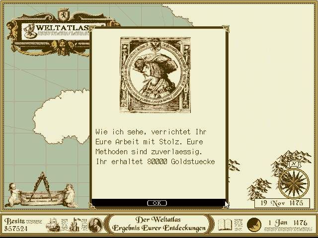 Atlas (DOS) screenshot: The king is pleased and sends us money!