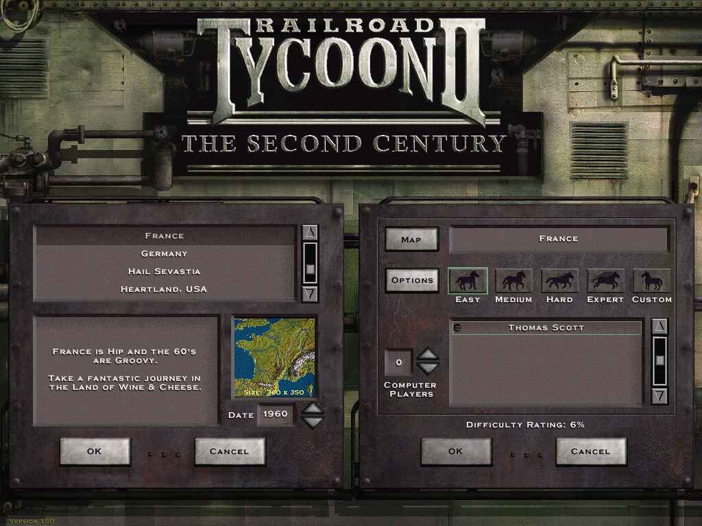 Railroad Tycoon II: The Second Century (Windows) screenshot: Scenario Selection