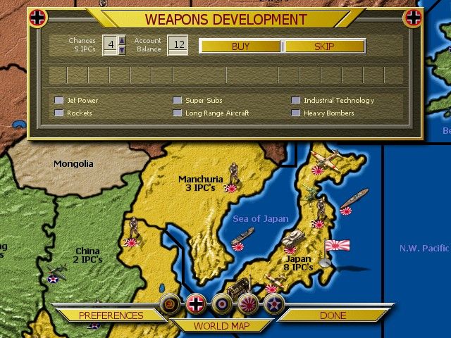Axis & Allies: Iron Blitz (Windows) screenshot: Spending production points on die rolls to develop super-weapons