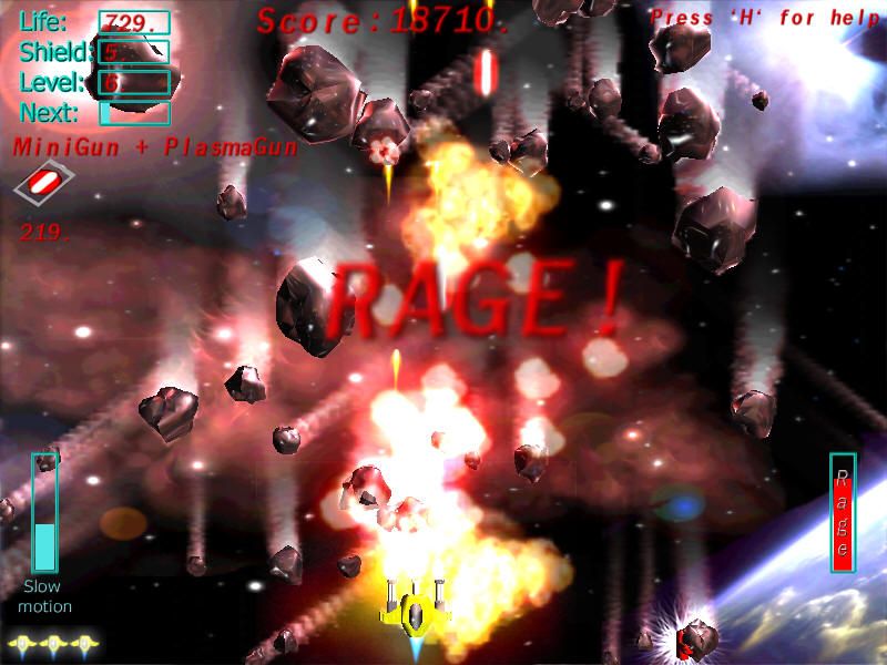 Back to Earth (Windows) screenshot: Destroy enough enemy ships within a short amount of time, to get the RAGE mode!
