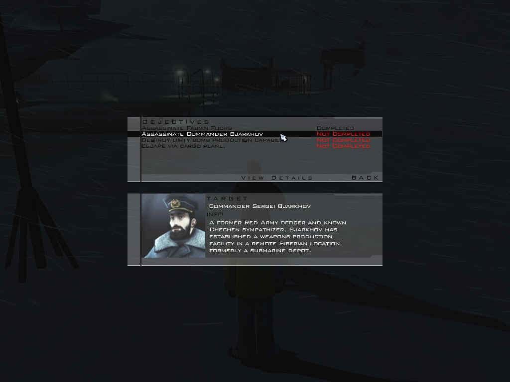 Hitman: Contracts (Windows) screenshot: You can view a picture of your target(s), and a brief description.