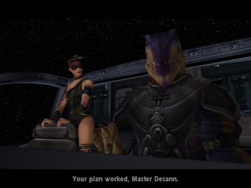 Star Wars: Jedi Knight II - Jedi Outcast (Windows) screenshot: The dark Jedi Tavion and Desann are plotting with the Imperial Remnant to... well, that would ruin it