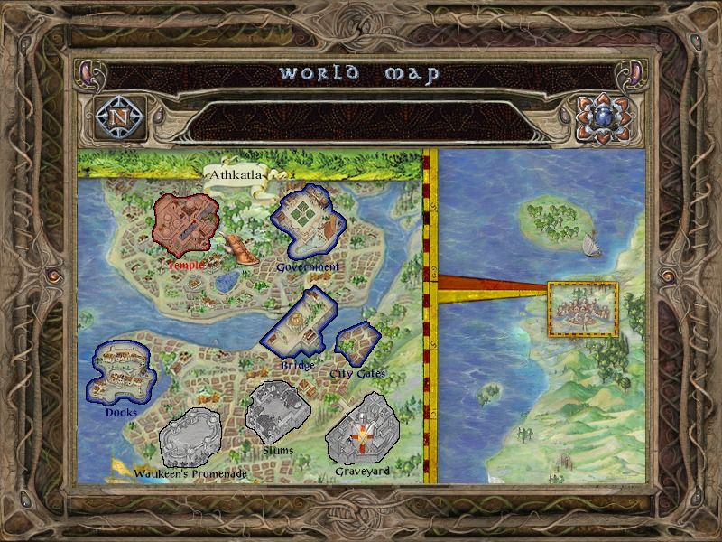 Baldur's Gate II: Shadows of Amn (Windows) screenshot: This part of the world map shows the city of Athkatla.