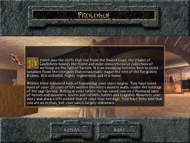 Baldur's Gate (Windows) screenshot: Each area is presented with some background information.
