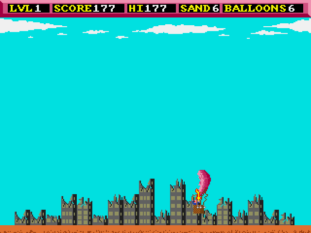 Balloonacy (Amiga) screenshot: Dont crash into buildings