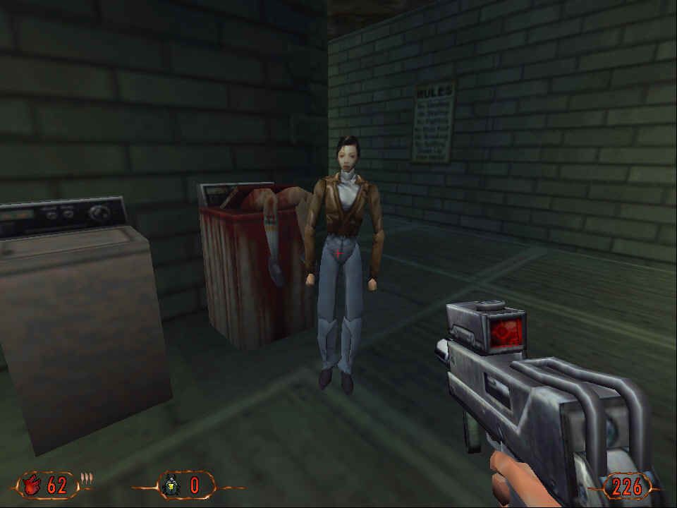 Blood II: The Chosen (Windows) screenshot: the famous washing machine scene