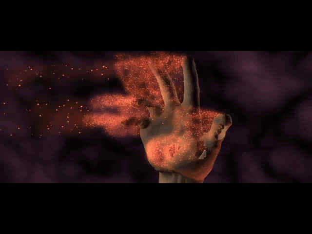 Baldur's Gate (Windows) screenshot: My hand turning into dust, then into bone. Oops, I'm dead. Damn bear.