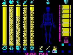 Gothik (ZX Spectrum) screenshot: Your status and potions.