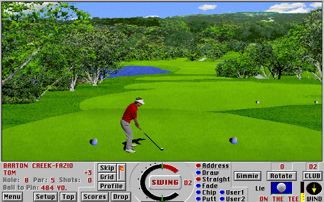 Links: Championship Course - Barton Creek (DOS) screenshot: A sharp dog leg left (Links 386 SVGA version)