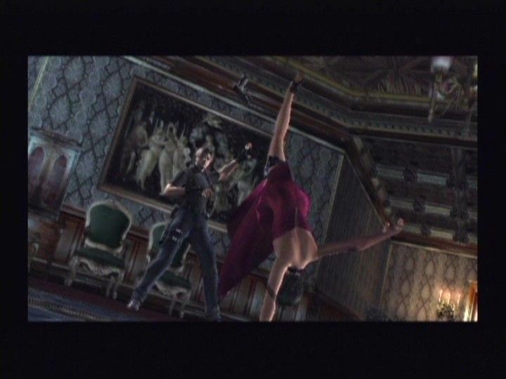 Resident Evil 4 (GameCube) screenshot: Secret DVD - Leon meeting an old friend of his