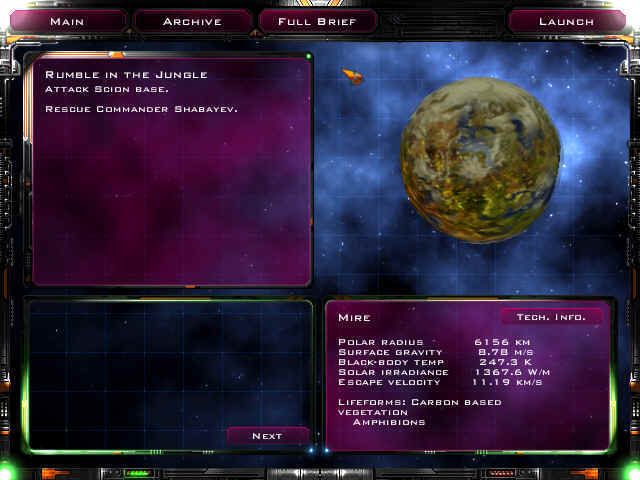 Battlezone II: Combat Commander (Windows) screenshot: a mission briefing