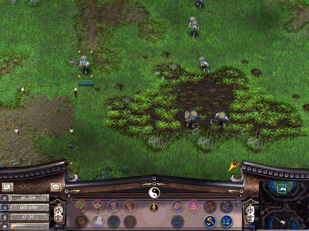 Battle Realms (Windows) screenshot: Our peasants are harvesting rice...
