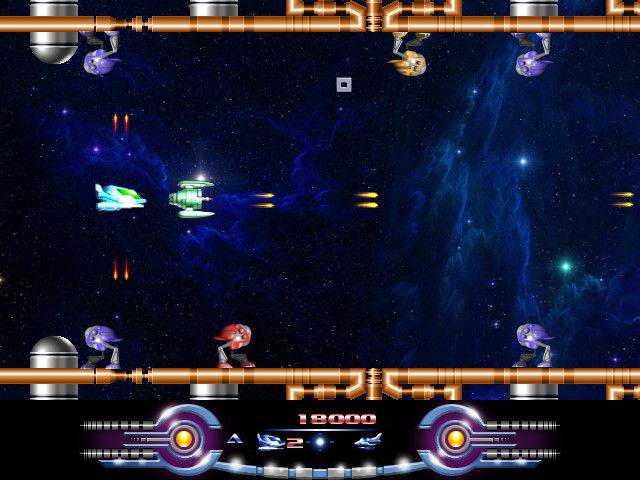 Armalyte (Windows) screenshot: Now I have forward and top-and-bottom fire.