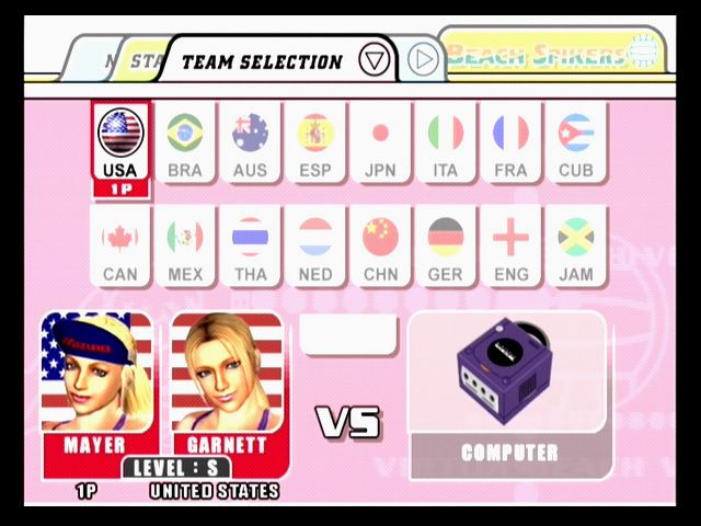 Beach Spikers: Virtua Beach Volleyball (GameCube) screenshot: Choose teams for arcade mode