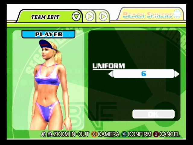 Beach Spikers: Virtua Beach Volleyball (GameCube) screenshot: Customize a team for tournament mode