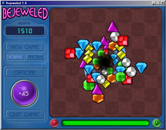Bejeweled: Deluxe (Windows) screenshot: You warp to a new level every time you earn enough points on a board.