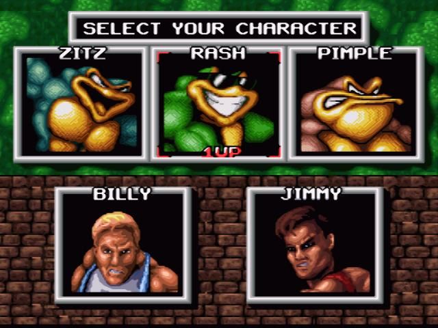Battletoads / Double Dragon (SNES) screenshot: Choosing a character
