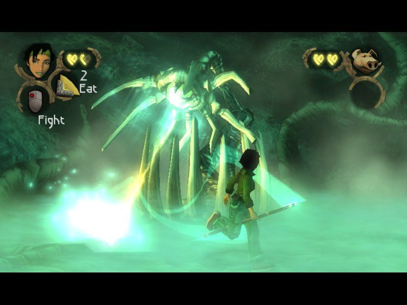 Beyond Good & Evil (Windows) screenshot: How do you like a boss fight about two minutes after the game starts? Nice lighting job, huh?