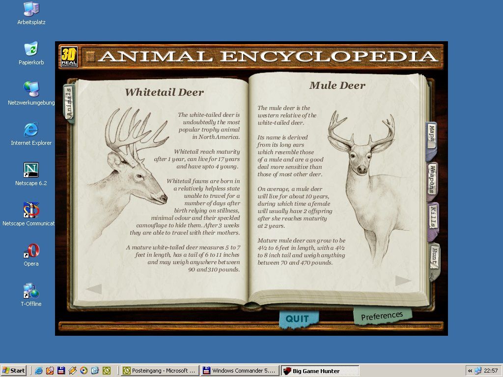 Big Game Trophy Hunter (Windows) screenshot: Animal encyclopedia