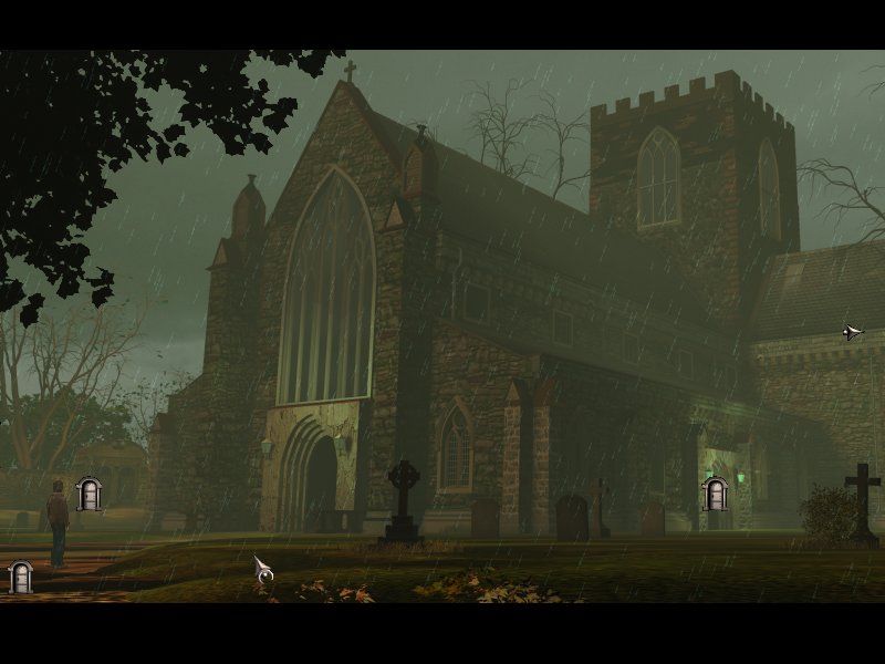 The Black Mirror (Windows) screenshot: Beautiful antique church. Press your Tab keyboard key and all exits are shown briefly.
