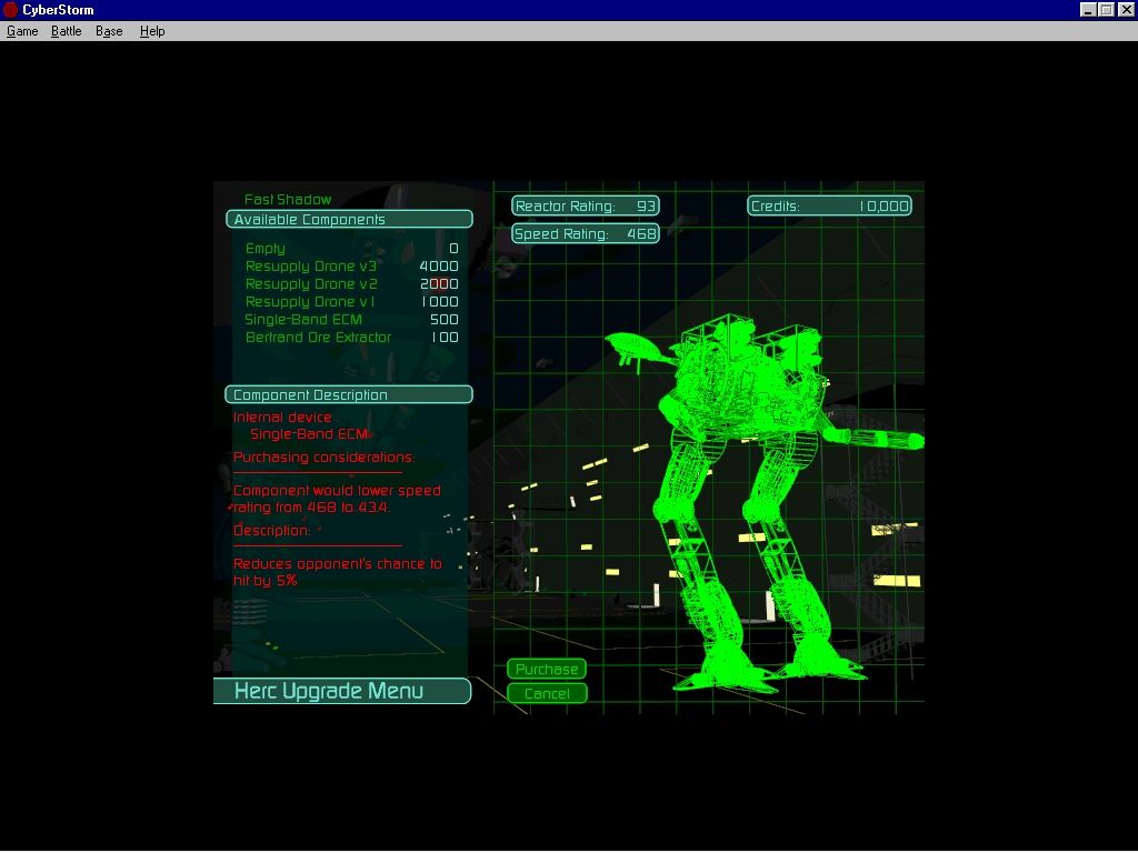 MissionForce: CyberStorm (Windows) screenshot: HERC equipment selection