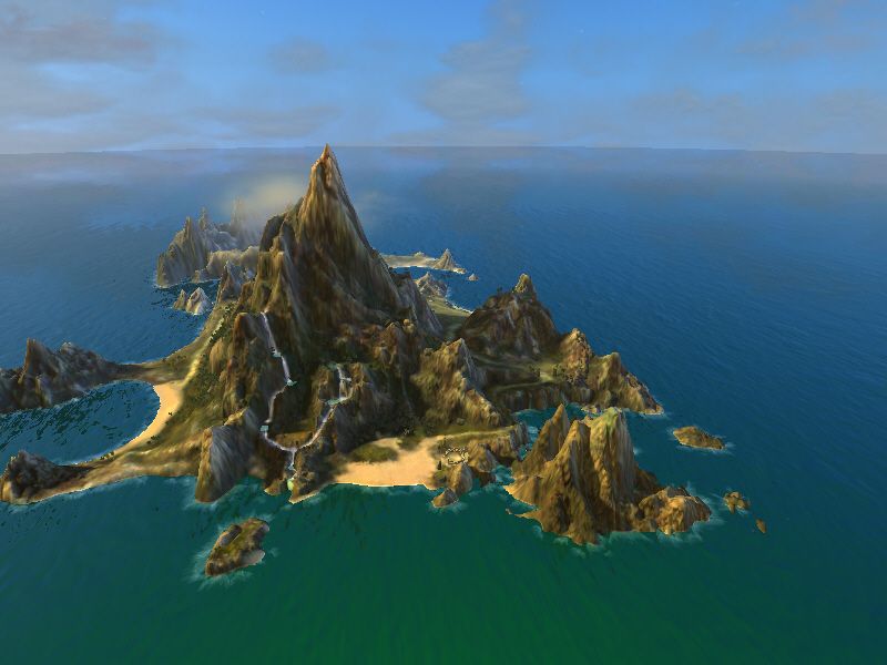 Black & White 2 (Windows) screenshot: A grand view of the starting island.