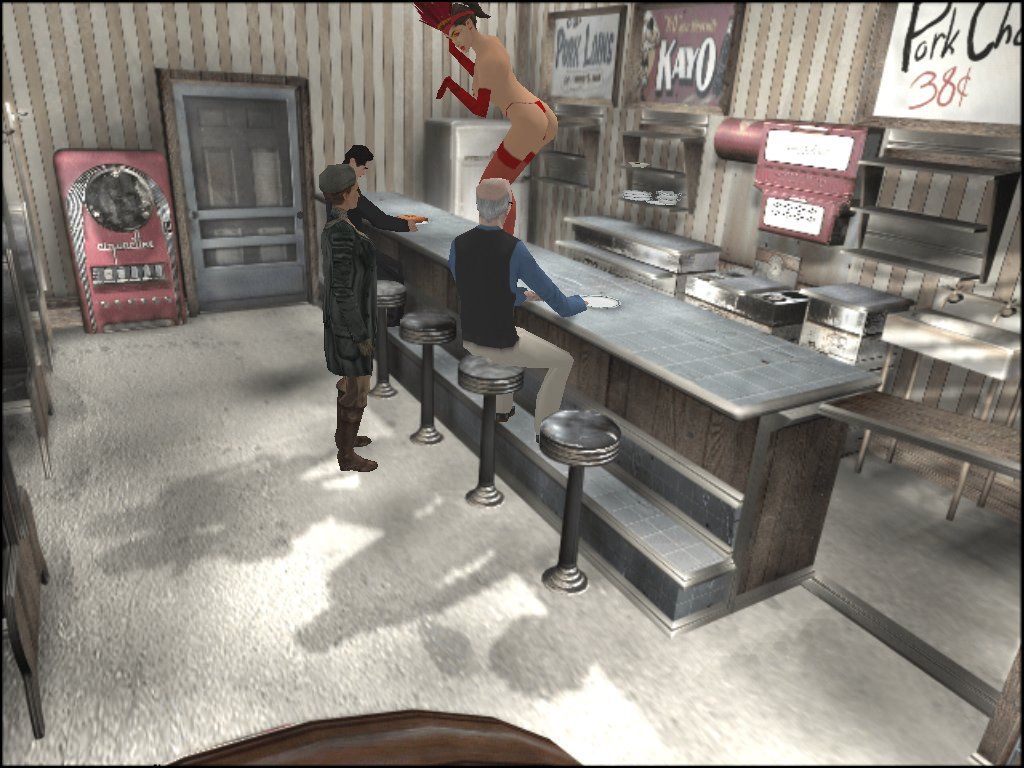 Blair Witch: Volume I - Rustin Parr (Windows) screenshot: Cafe owner Gretchen is possessed by the spirit of Coyote Ugly