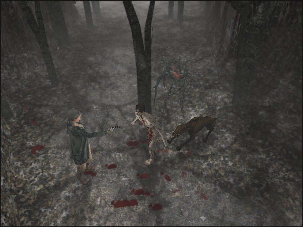 Blair Witch: Volume I - Rustin Parr (Windows) screenshot: Coffin rock zombies, demon dogs, twanas, and shadow beasts, Oh My! Doc battles the unholy minions of Hec-aitomix (I don't remember seeing these folks in the movie).