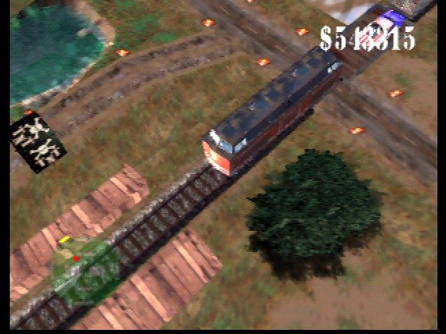 Blast Corps (Nintendo 64) screenshot: Sometimes you need to commandeer trains and ships.