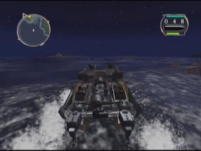 Blood Wake (Xbox) screenshot: Choppy water at night.