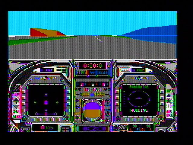 Blue Angels: Formation Flight Simulation (DOS) screenshot: Takeoff! (CGA composite mode)