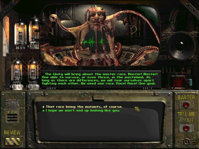 Fallout (Windows) screenshot: The Master explains his plans for the fate of mankind. Visionary or madman? You decide
