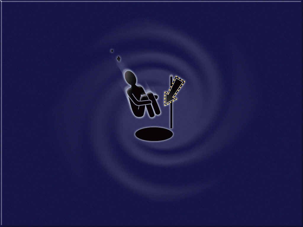 The Sims: Makin' Magic (Windows) screenshot: The new loading screen, showing a Sim jumping down a black hole, which leads to Magic Town.