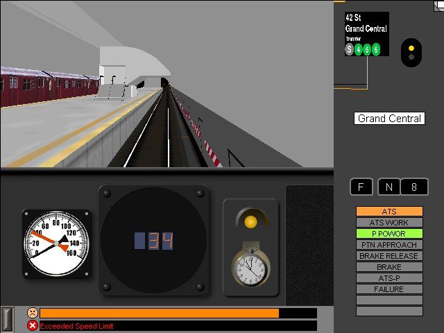 Boso View Express (Windows) screenshot: Grand Central Station, change to the S, 4, 5, and 6 lines. Often the conductors' voices are done in the style of the area.The lack of textures has the side effect of making the stations look clean.