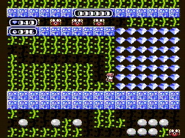 Boulder Dash (NES) screenshot: A diamond jackpot!