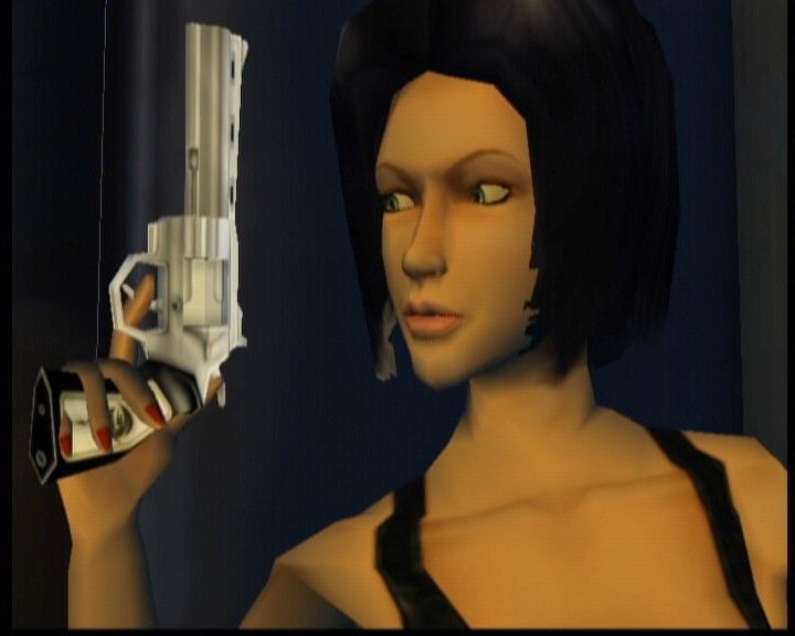 Broken Sword: The Sleeping Dragon (Xbox) screenshot: What may seem great while in motion, if you pay some attention you will notice lots of models not colliding where they should (check her hand and a gun).