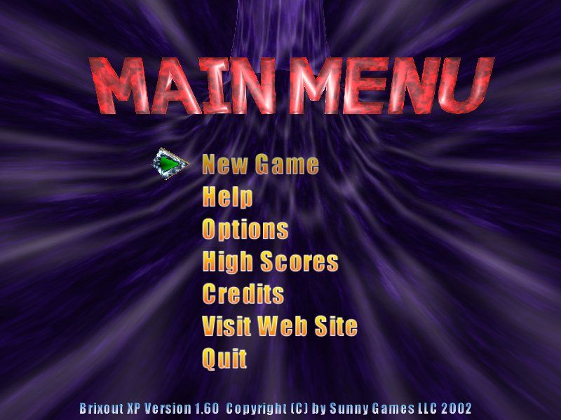 Brixout XP (Windows) screenshot: Main menu
