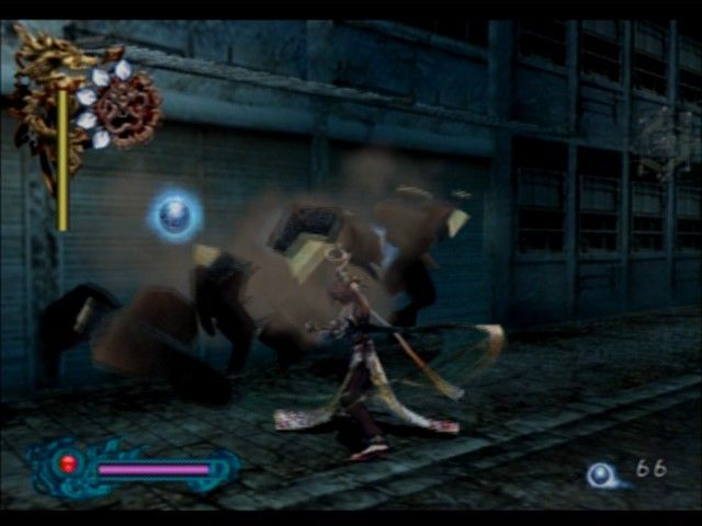 Bujingai: The Forsaken City (PlayStation 2) screenshot: Break barrels to find more spheres