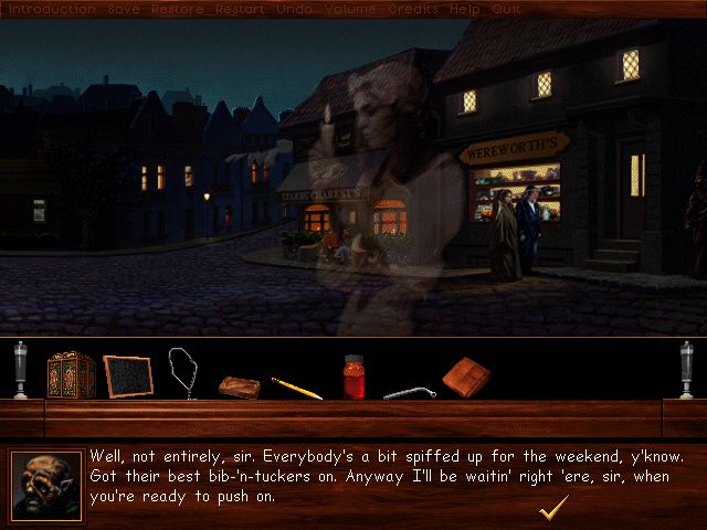 Callahan's Crosstime Saloon (DOS) screenshot: Searching Pyotr in Starbucharest, Transylvania.