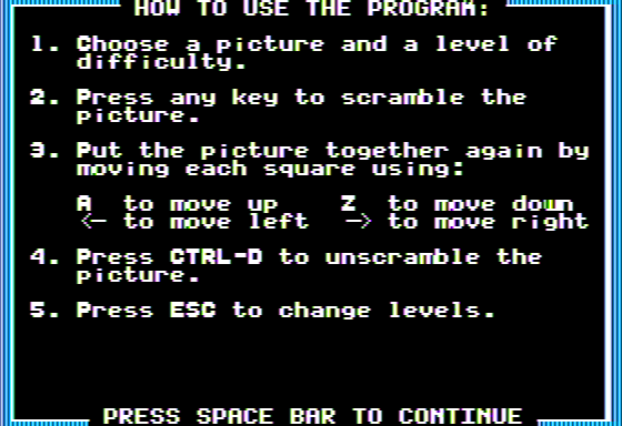 Sliding Block (Apple II) screenshot: Directions